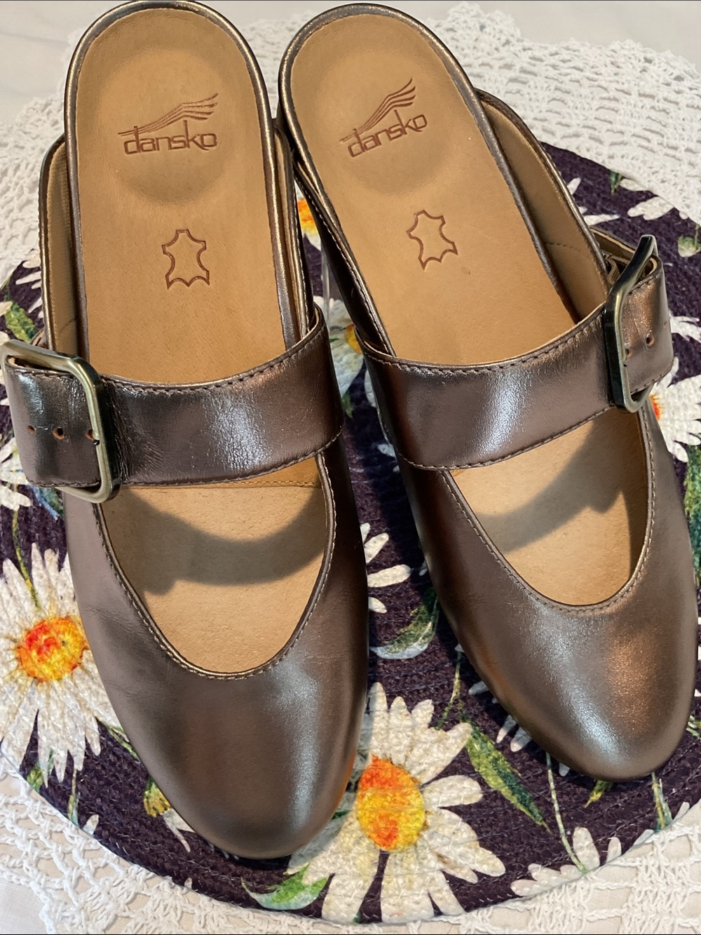 Dansko Women's Metallic Copper/Rose Mary Jane Mules